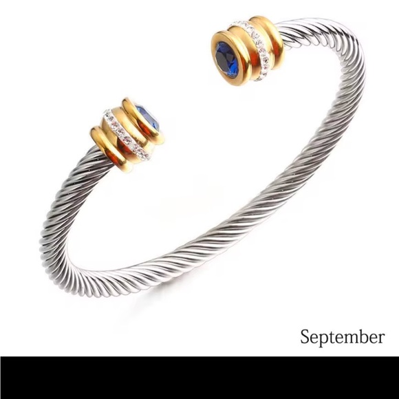 Stainless steel 12 month Birthstone Expandable Wire Cable Bangle bracelet - Picture 6 of 12